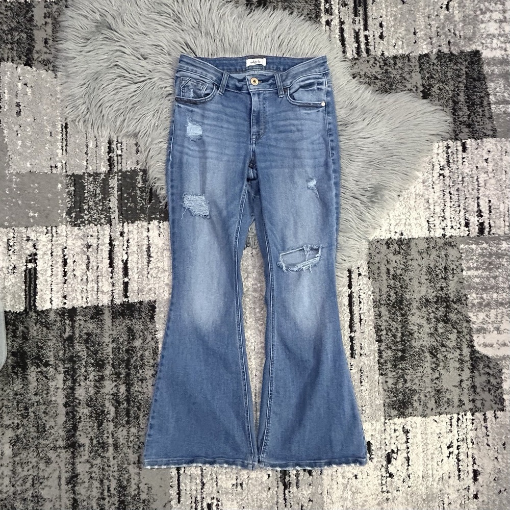 Edgely Women's High Rise Distressed Flare Bottom Jeans Size 8
